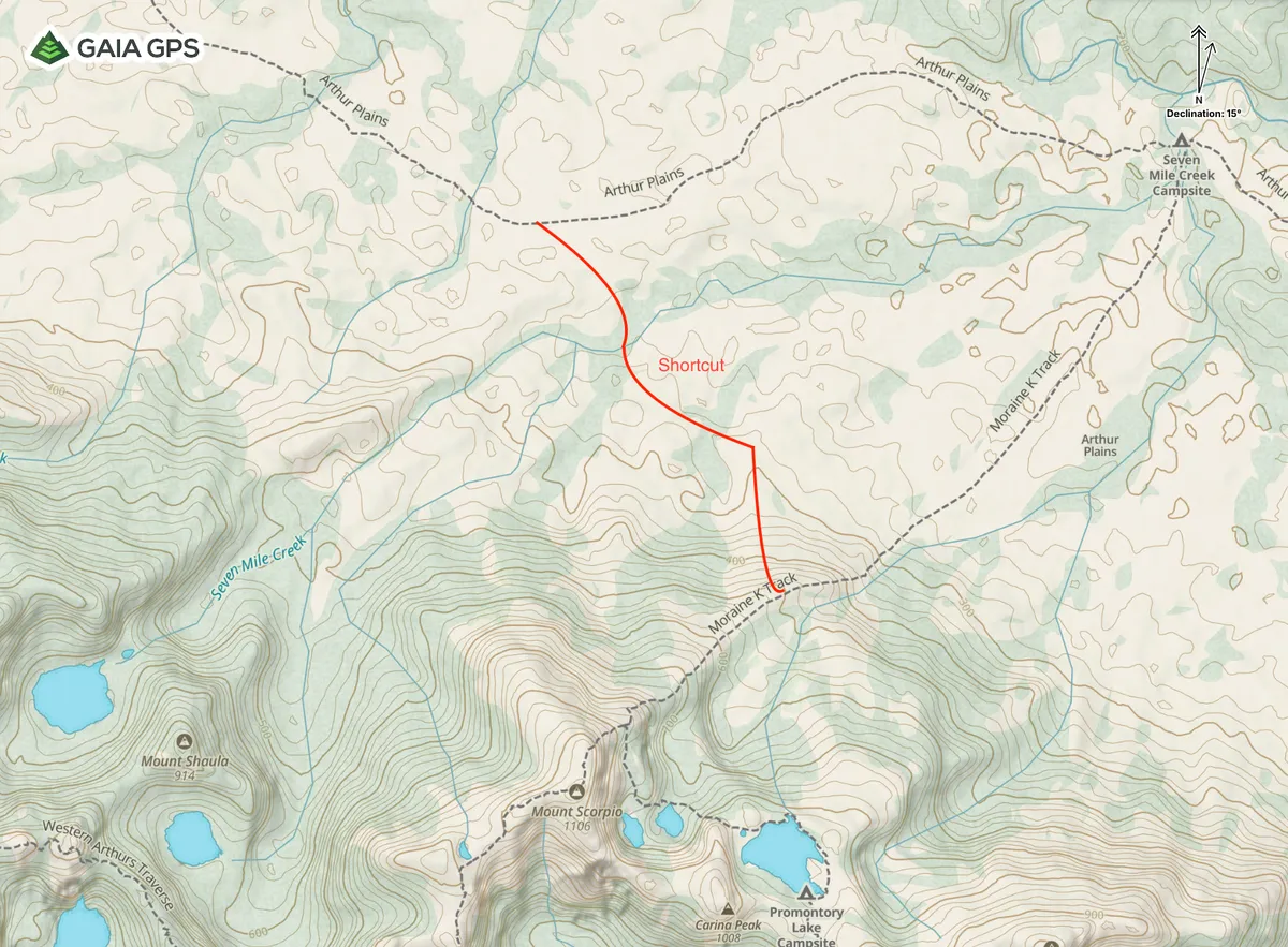 Carte des Western Arthurs proposant un raccourci